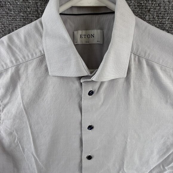 Eton Convertible Cuff Signature Twill Slim Cotton 15.5 Gray Mens Premium Office - Picture 1 of 15